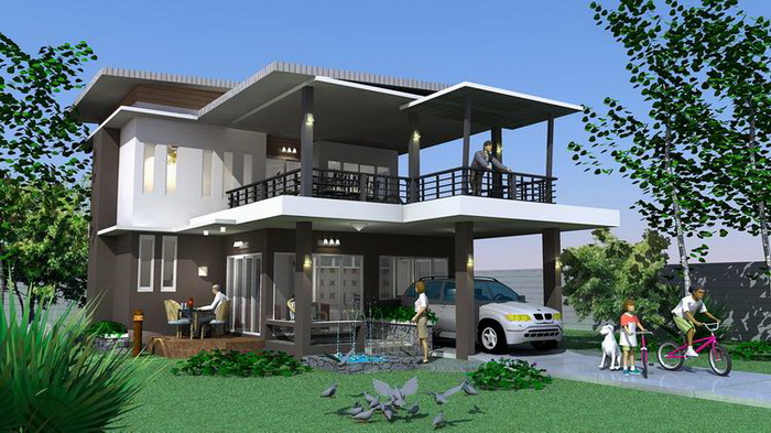 Desain teras rumah modern 2 lantai